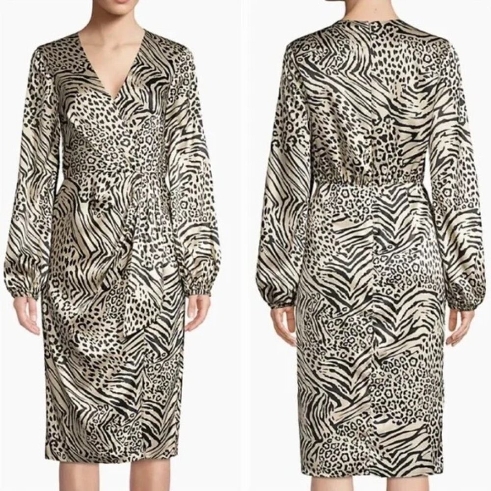NWT | Jay Godfrey Animal Print Tan Black Midi Dress Size 8